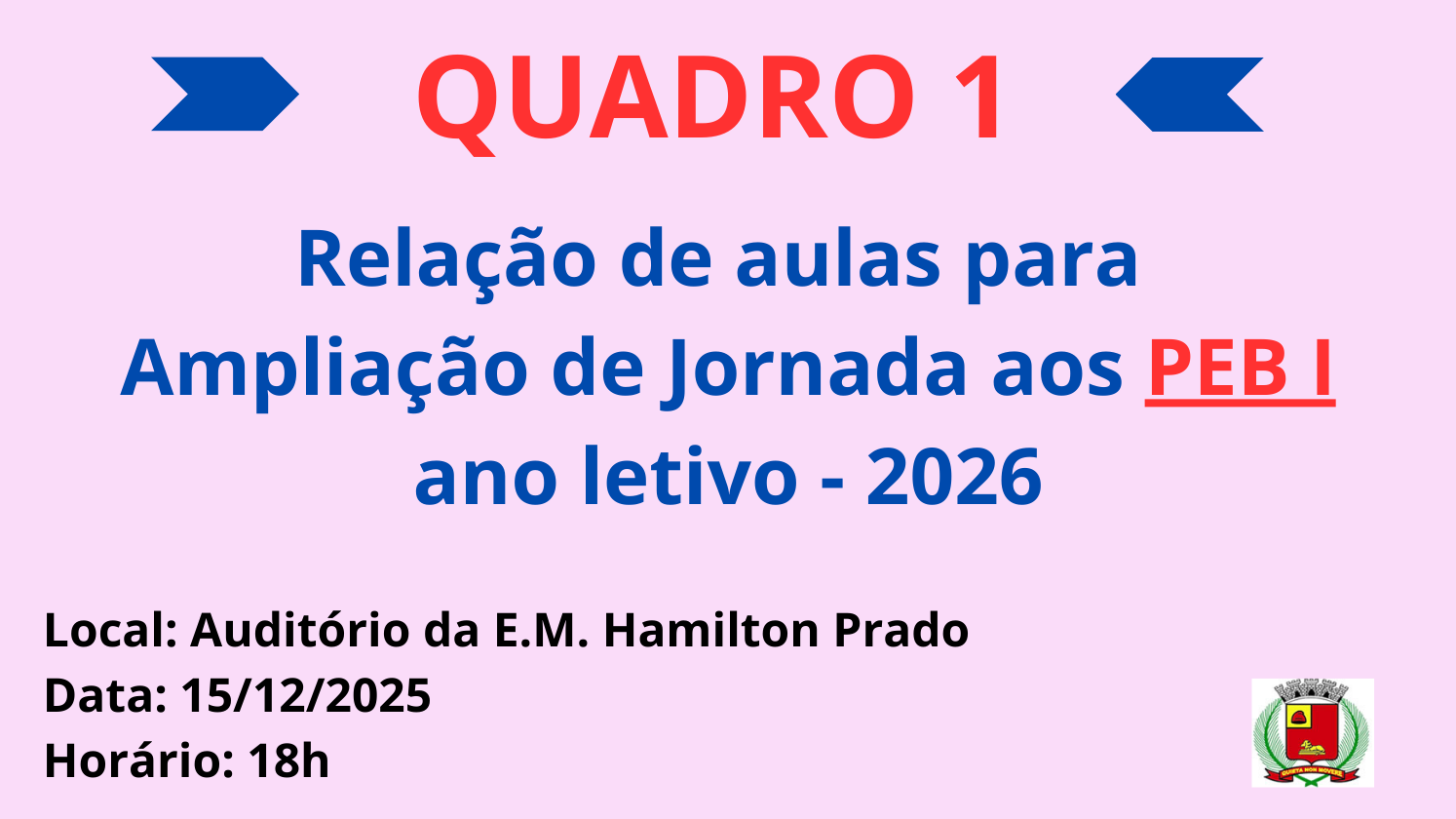 Imagem notícia Relação de Aulas - Ampliação PEB I Q1 para 2026